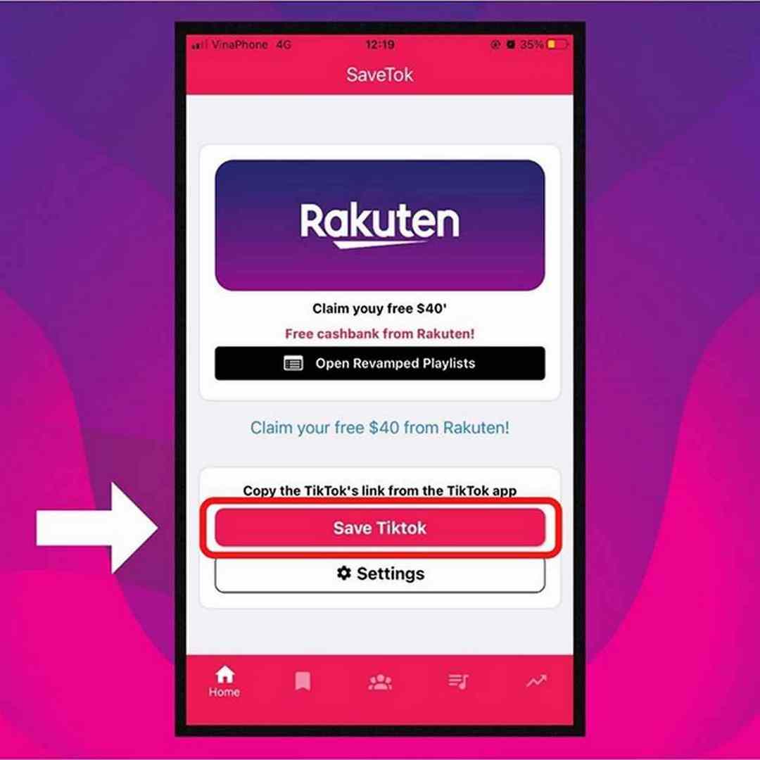 Nhấn Save TikTok, lúc này app sẽ tự động dán liên kết vào.