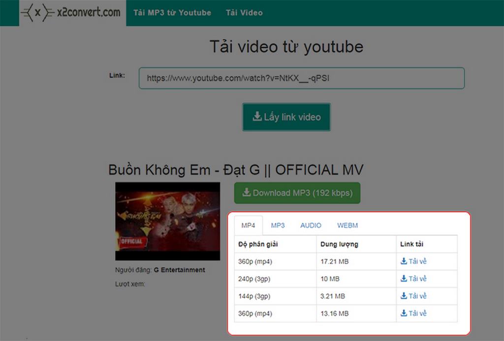 Hãy dán vào đường dẫn video YouTube cần tải về > Sau đó nhấn "Lấy link video"