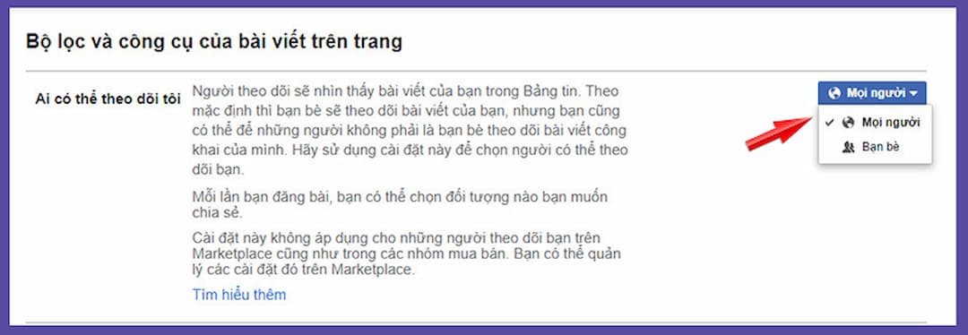 Tại mục Ai có thể theo dõi tôi, chọn Công khai