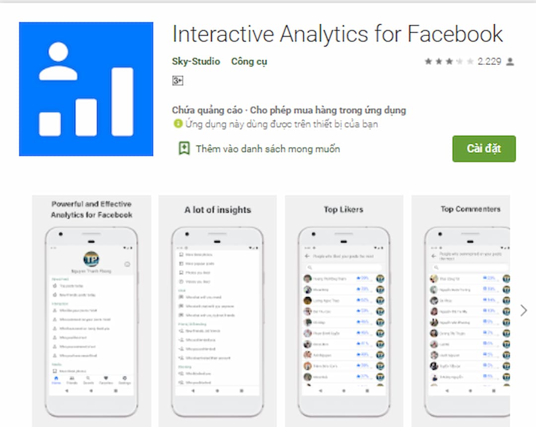 Ứng dụng lọc bạn bè không tương tác trên Facebook Interactive Analytics